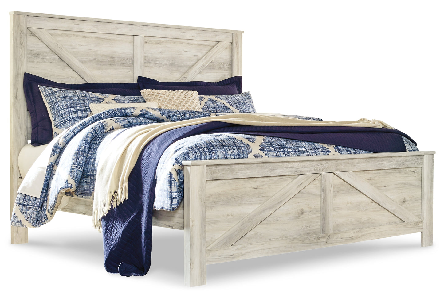 Bellaby Crossbuck Panel Bed With Mirrored Dresser And Chest