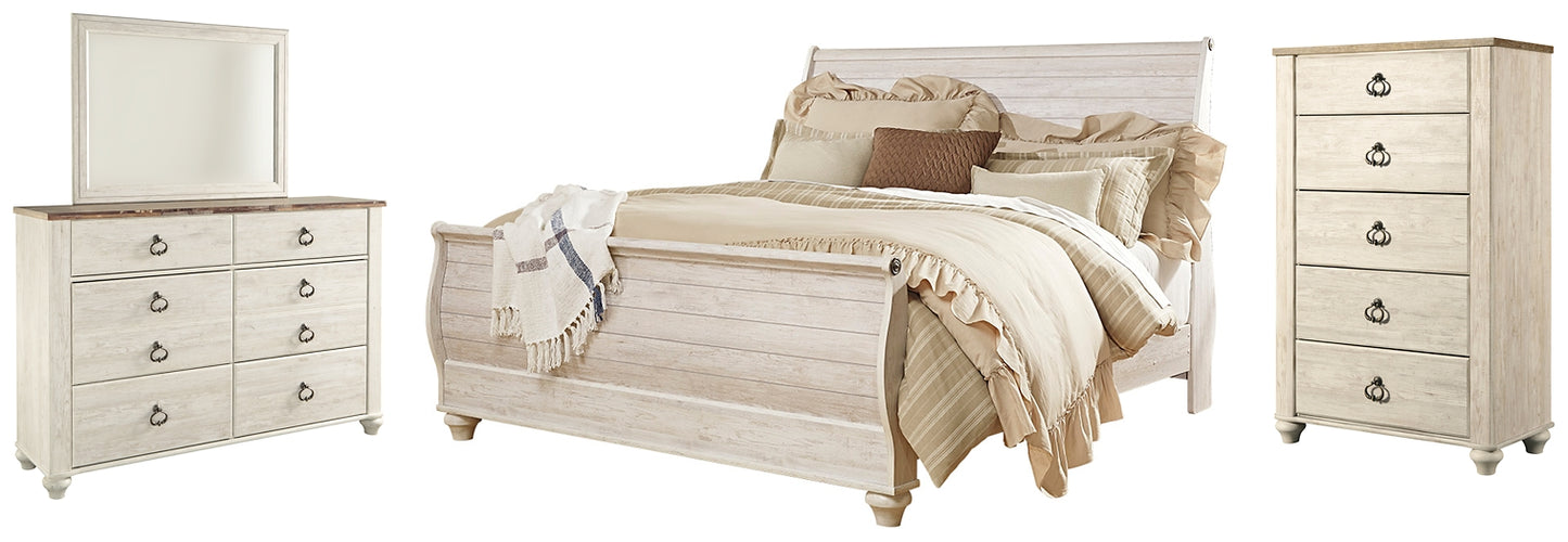 Willowton Sleigh Bed With Mirrored Dresser And Chest