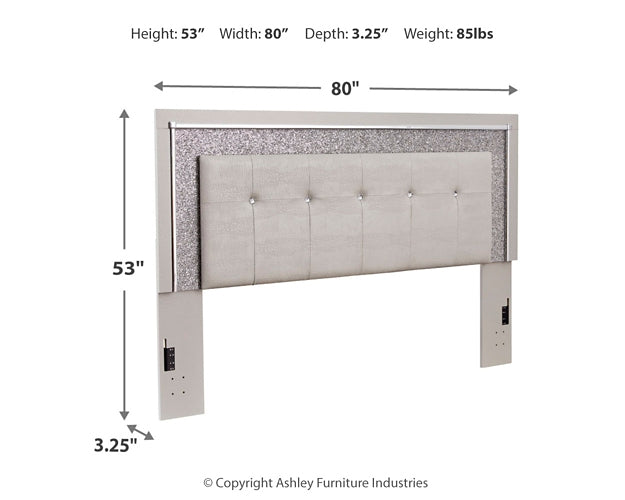 Zyniden King Upholstered Panel Headboard with Mirrored Dresser