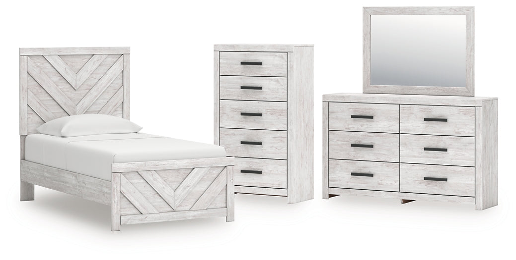 Cayboni Twin Panel Bed with Mirrored Dresser and Chest