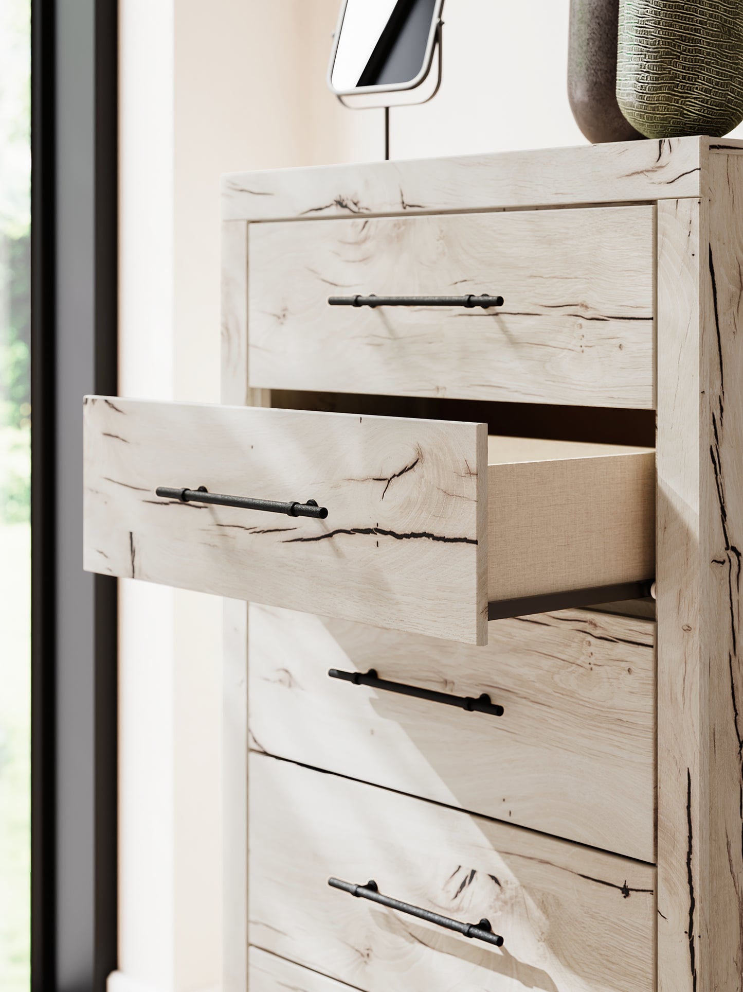 Lawroy Queen Panel Storage Bed with Mirrored Dresser and Chest