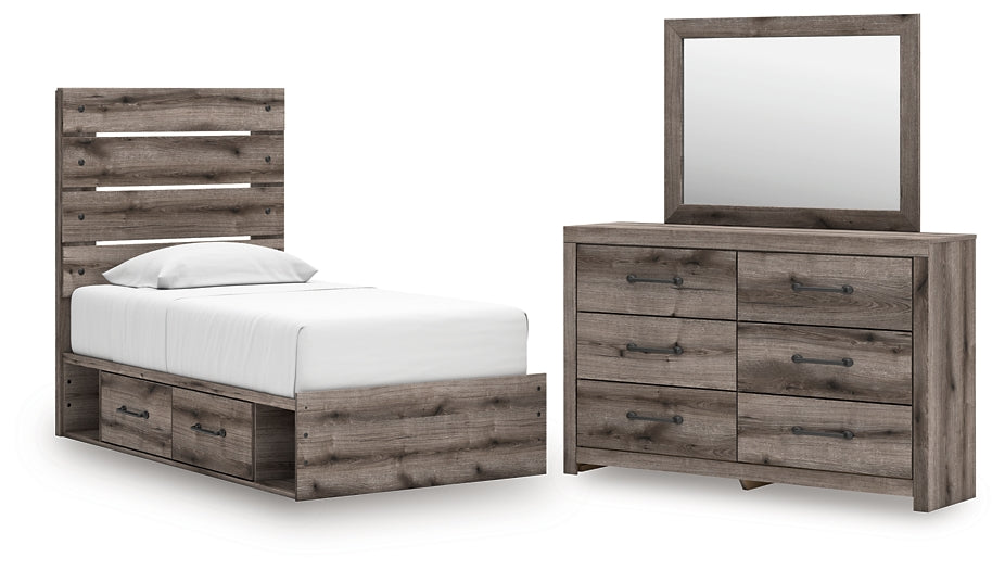 Graystorm Twin Panel Storage Bed with Mirrored Dresser