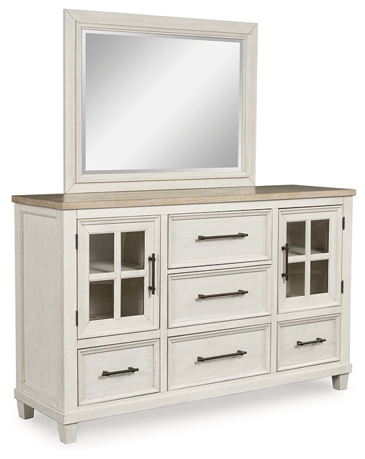 Shaybrock Queen Panel Bed with Mirrored Dresser and Nightstand