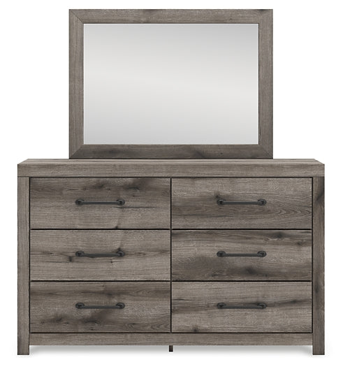 Graystorm Full Panel Bed with Mirrored Dresser and Nightstand
