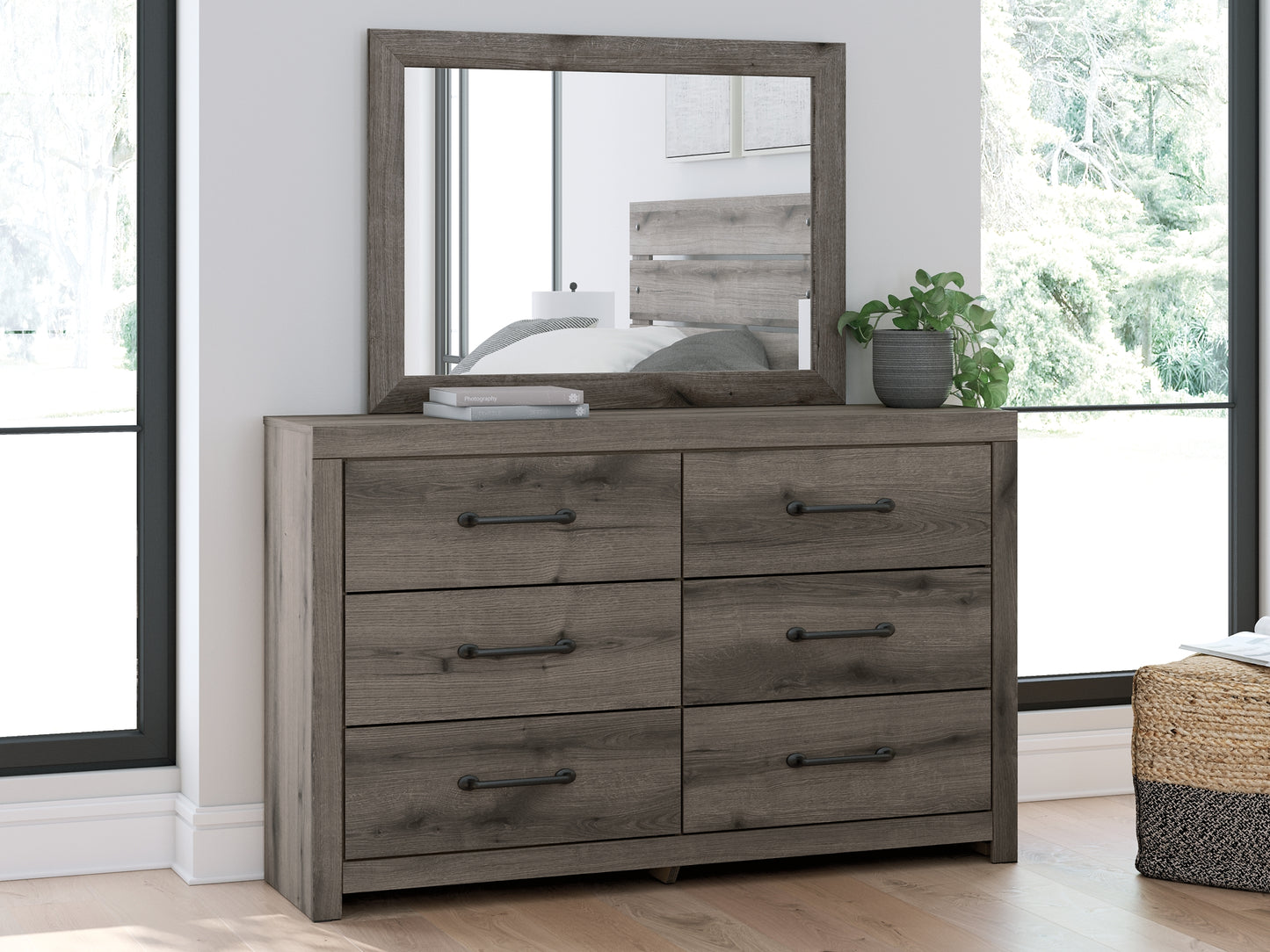 Graystorm Twin Panel Bed with Mirrored Dresser