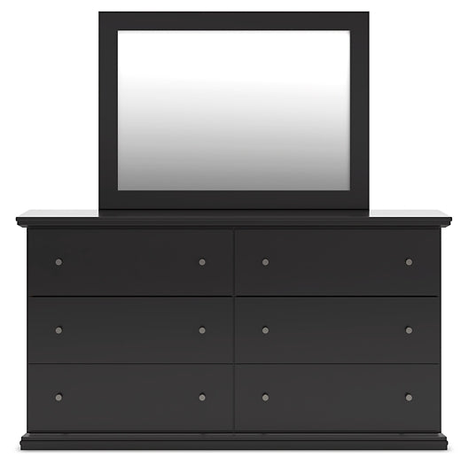 Full Panel Bed with Mirrored Dresser