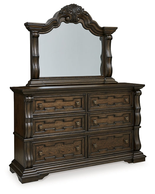 Maylee King Canopy Bed with Mirrored Dresser and Chest