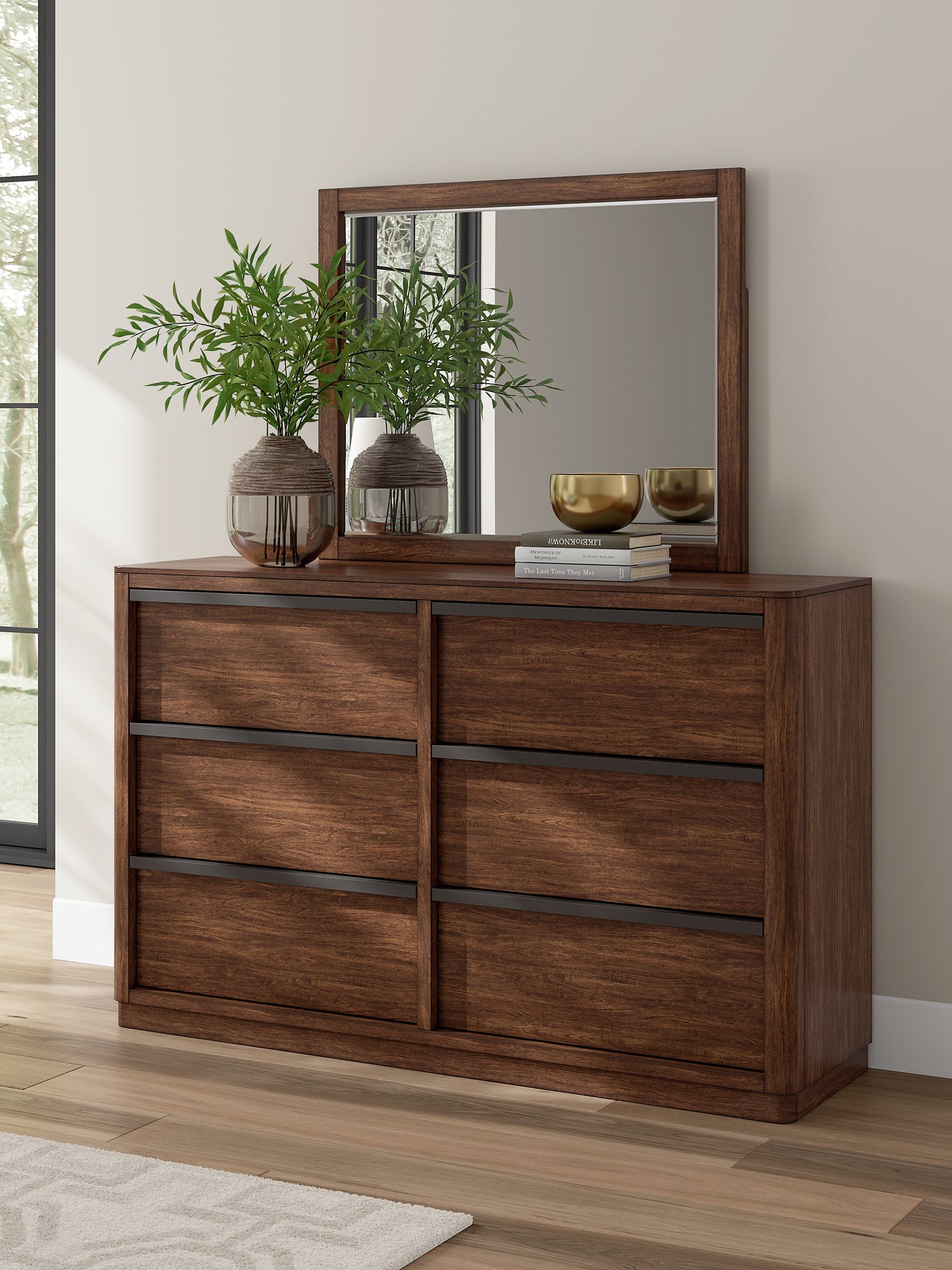 Dilenno California King Canopy Bed with Mirrored Dresser and Chest