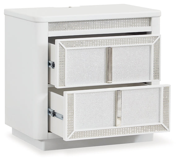 Chalanna King Upholstered Storage Bed with Mirrored Dresser, Chest and Nightstand