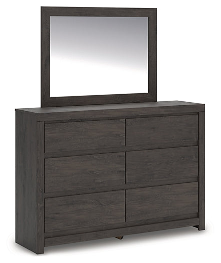 King Panel Storage Bed with Mirrored Dresser