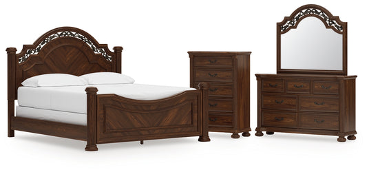 Lavinton California King Poster Bed with Mirrored Dresser and Chest