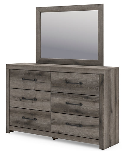 Graystorm Full Panel Bed with Mirrored Dresser and Chest