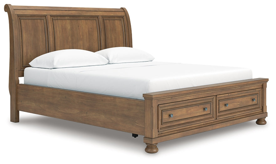 Feddinger California King Storage Sleigh Bed with Mirrored Dresser and Chest