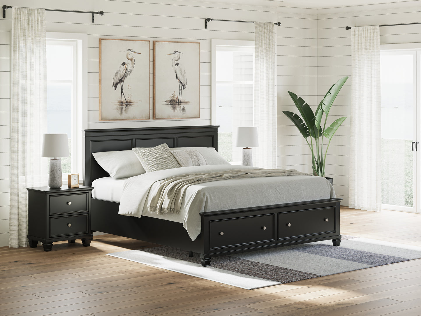Lanolee California King Panel Storage Bed, Dresser, Mirror and Nightstand