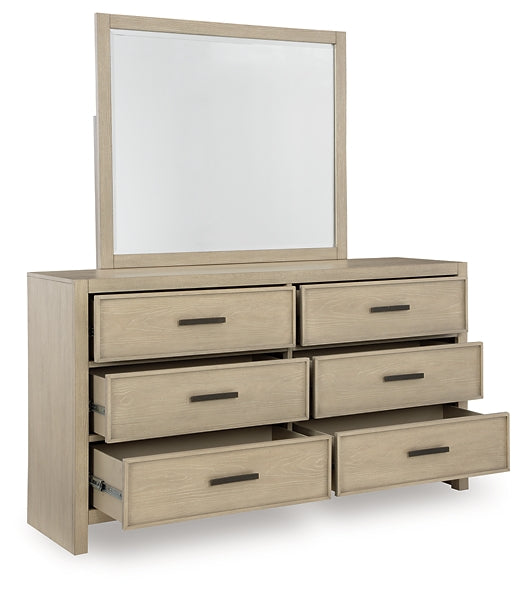 Calmoro California King Bookcase Bed with Mirrored Dresser and Nightstand