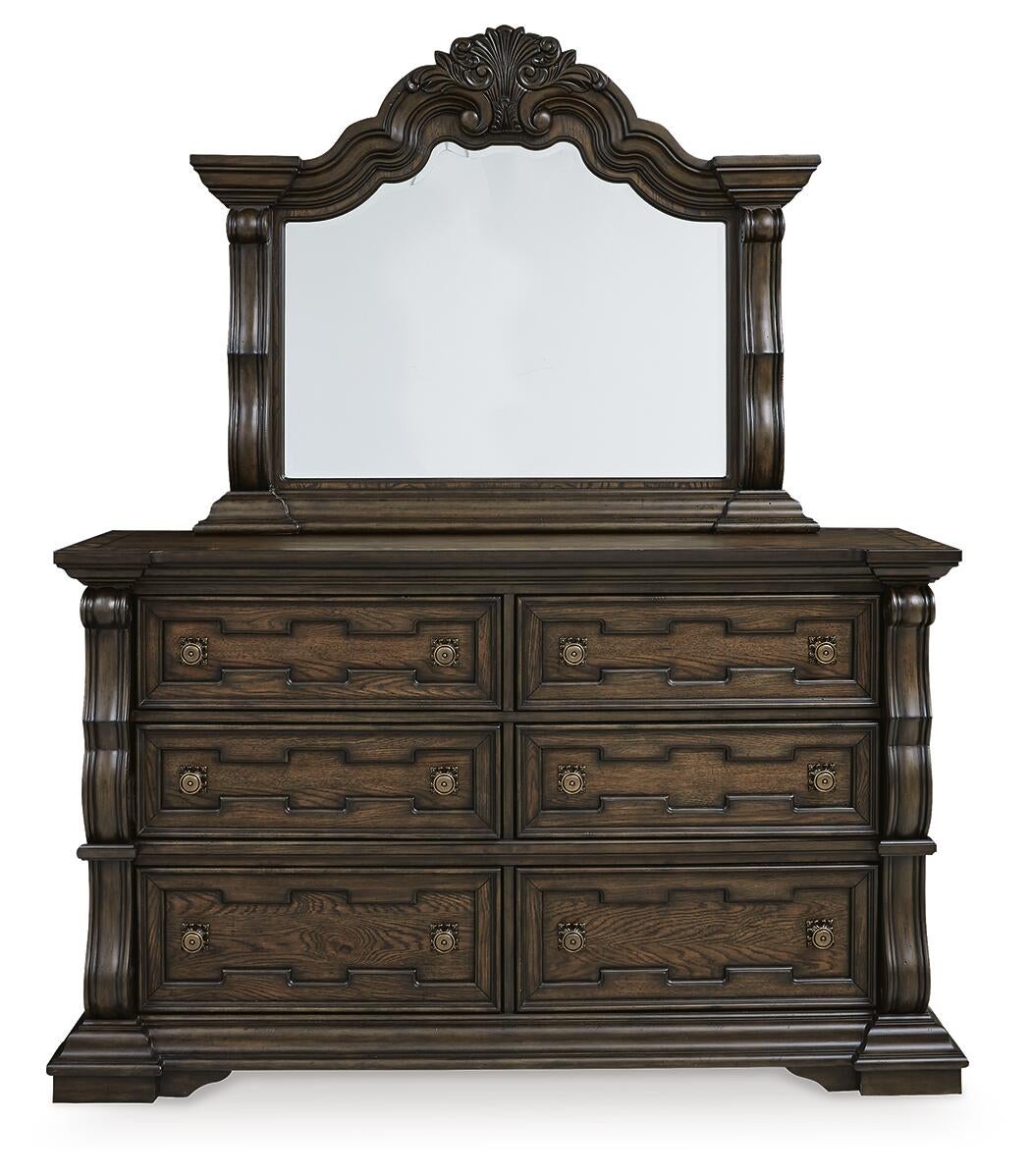 Maylee Queen Canopy Bed, Dresser, Mirror and Nightstand