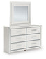 Birmonton Queen Upholstered Panel Bed, Dresser and Mirror