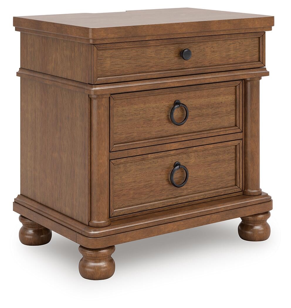 Rowlenstown California King Poster Bed with Mirrored Dresser and Nightstand