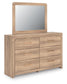 Kinlanni King Upholstered Panel Bed, Dresser and Mirror
